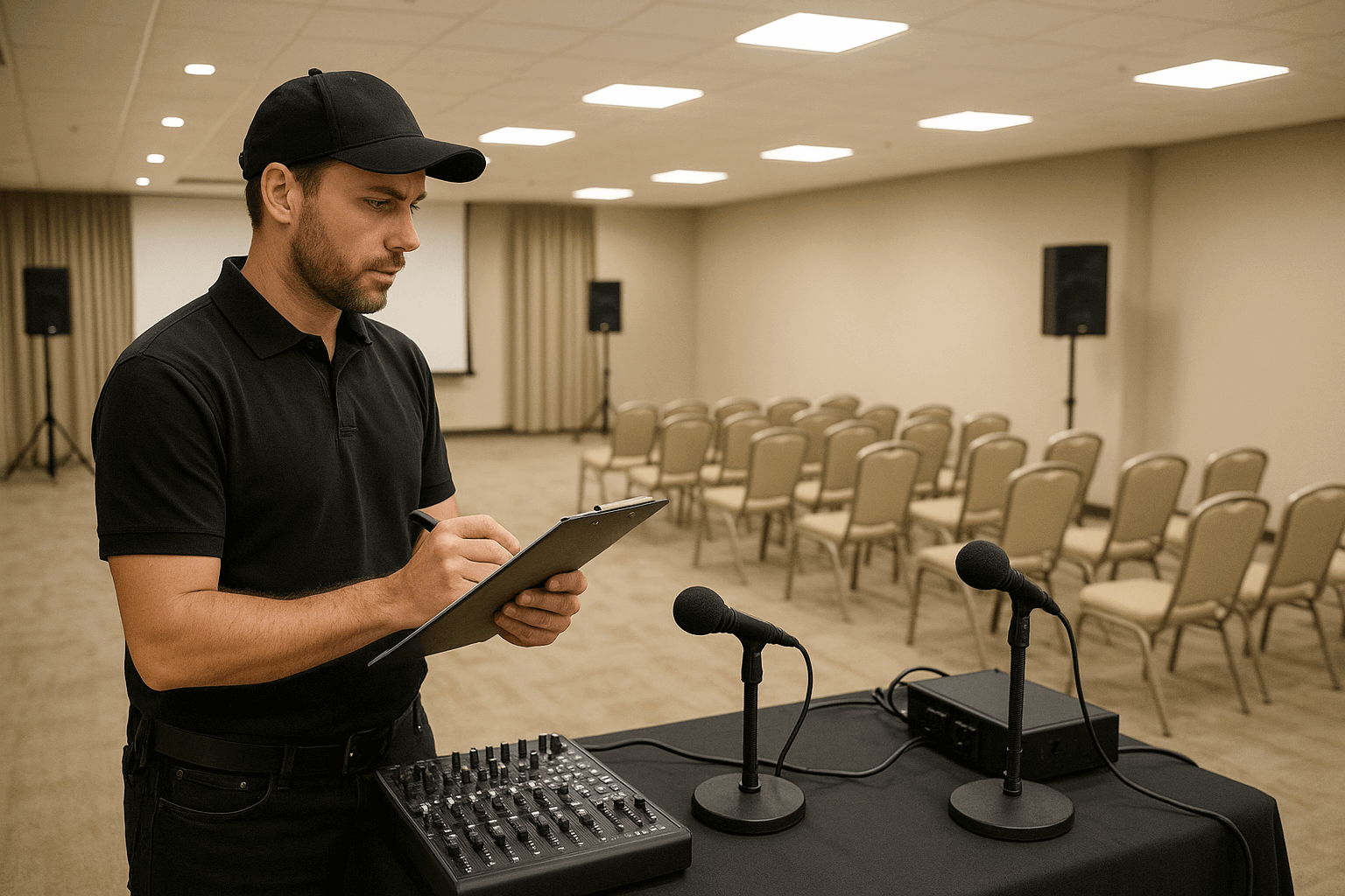 AV Technician Conducting Pre-Event Site Visit